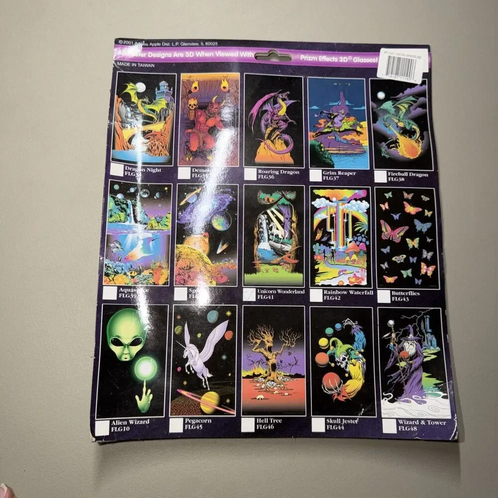 Vintage Blacklite Unicorn Wonderland Black Light Tapestry 3D Glasses